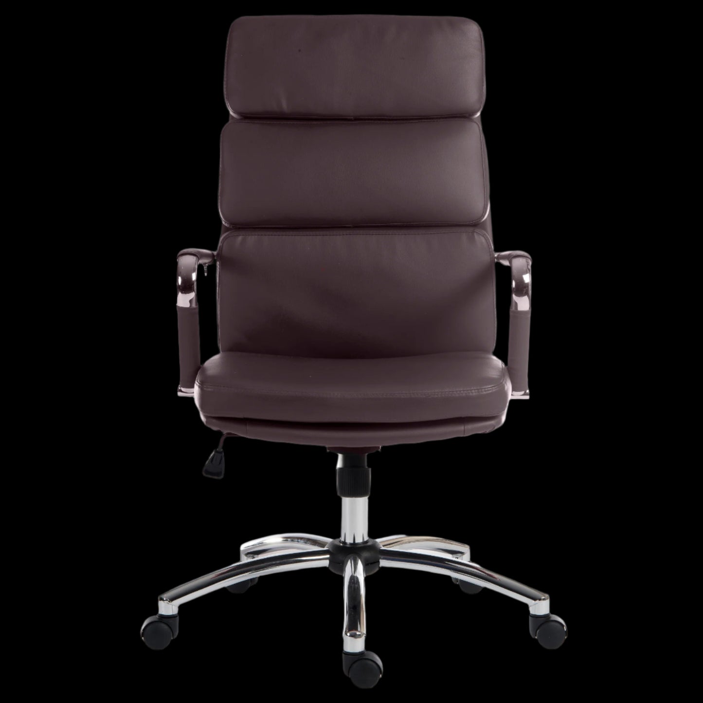 Brown office chair with chrome base on a black background