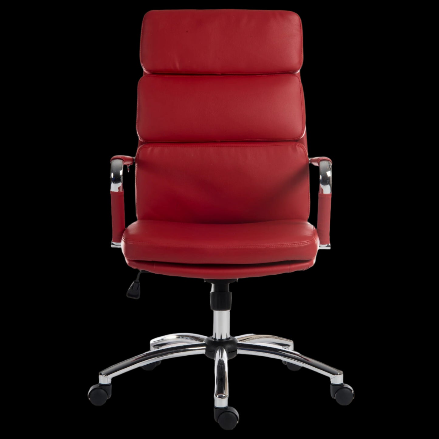 Red office chair with a black background