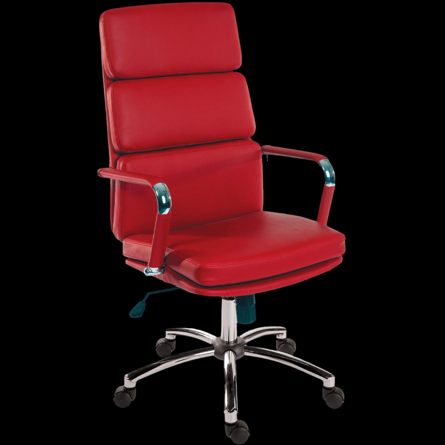 Red office chair with a black background