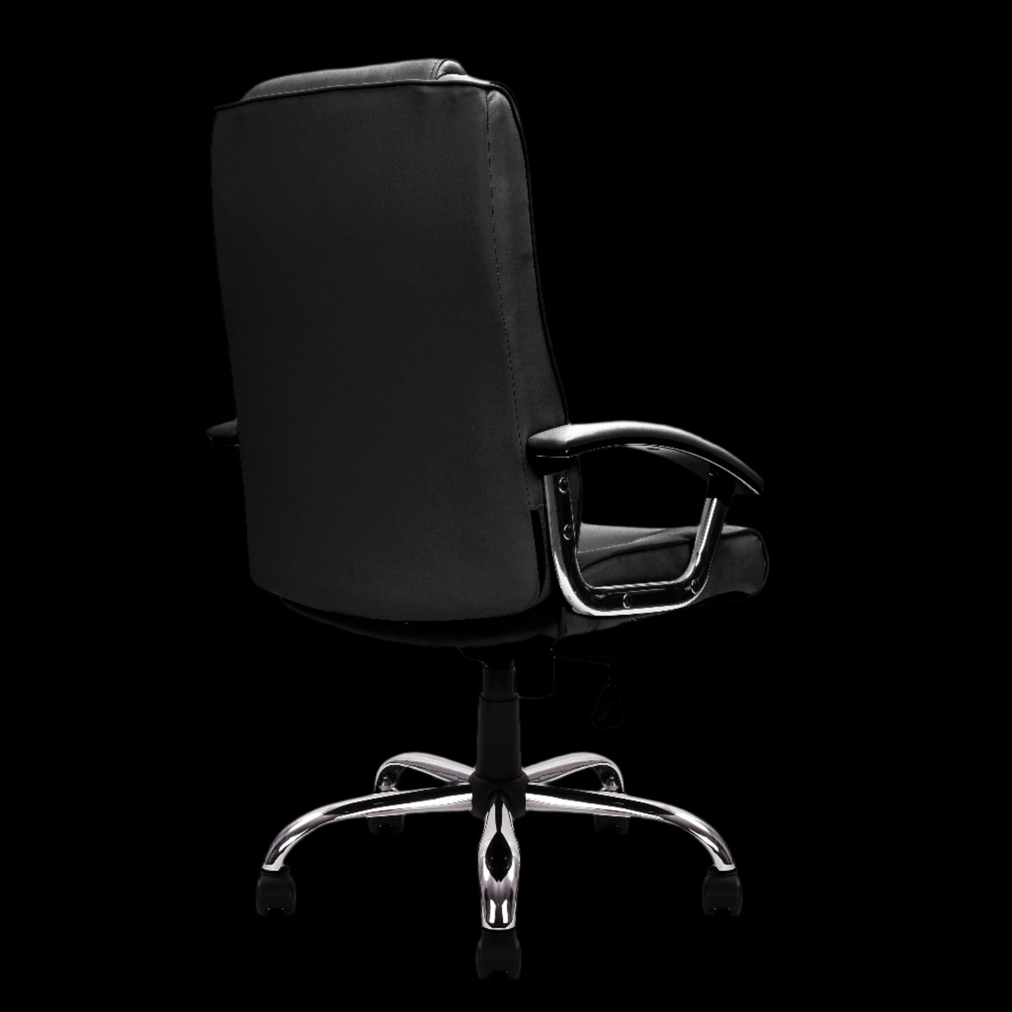 Black office chair with chrome base on a black background