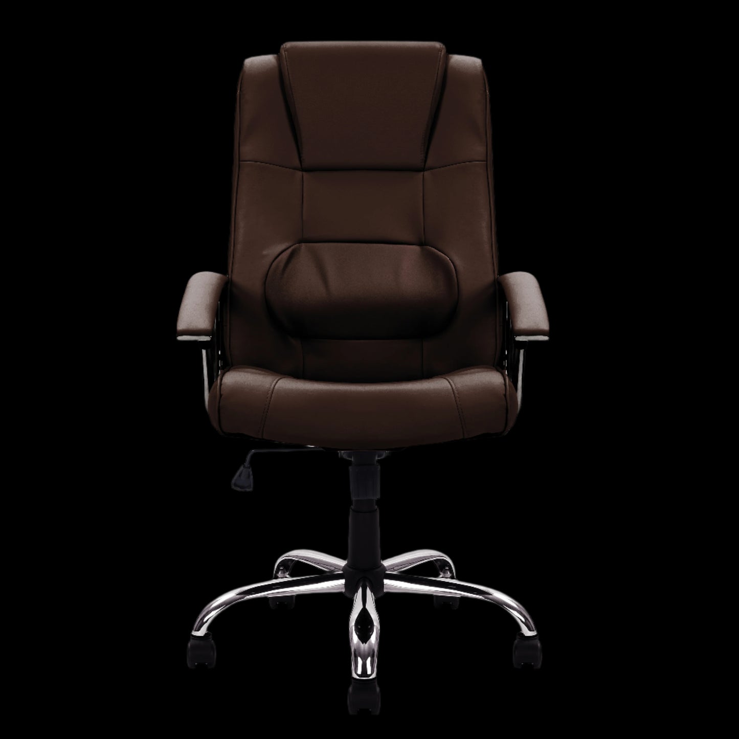Brown office chair with chrome base on a black background