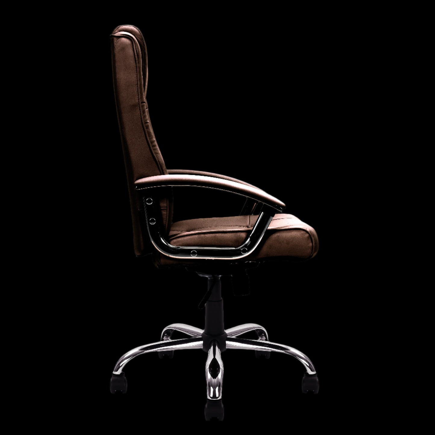 Brown office chair with a black background