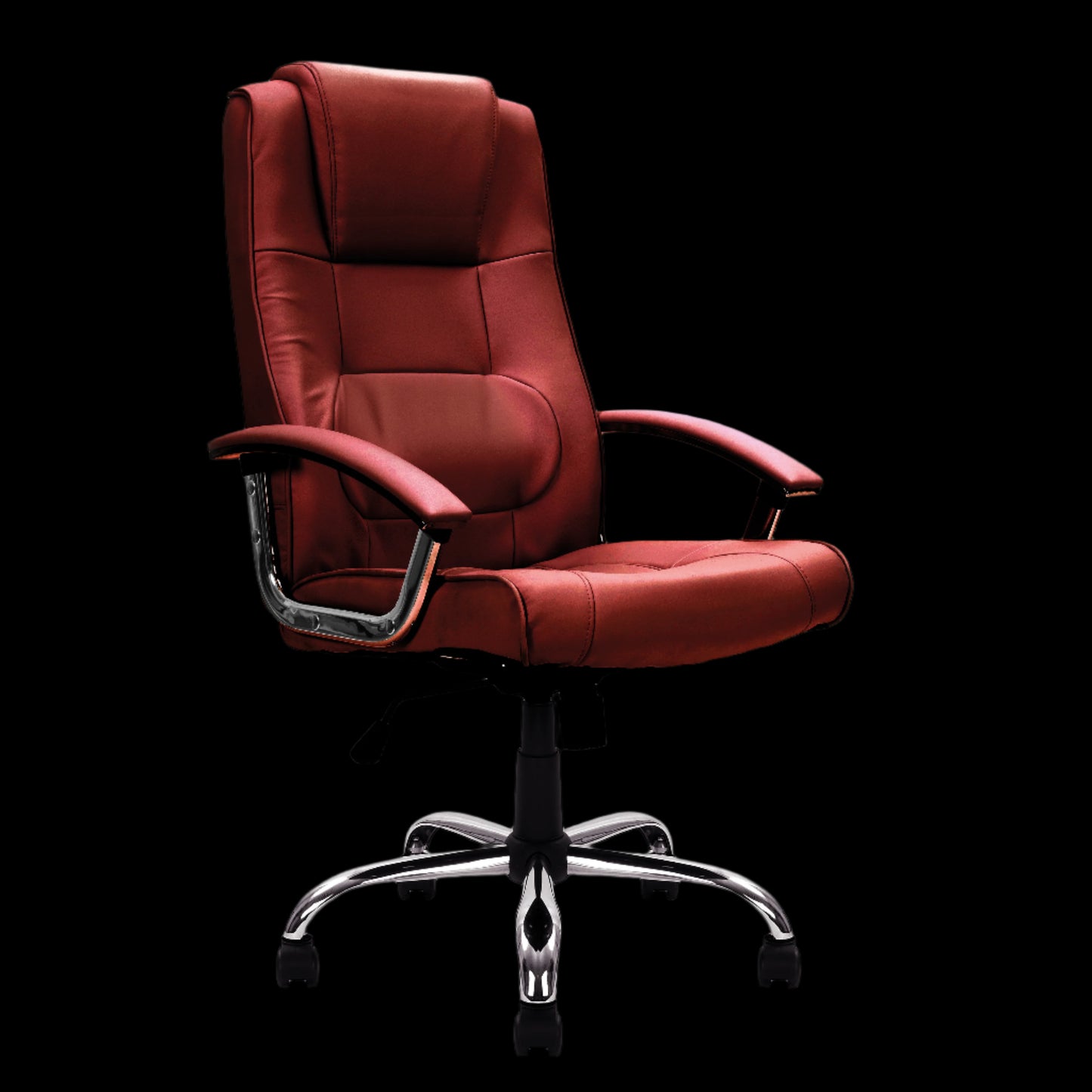 Red office chair with a black background