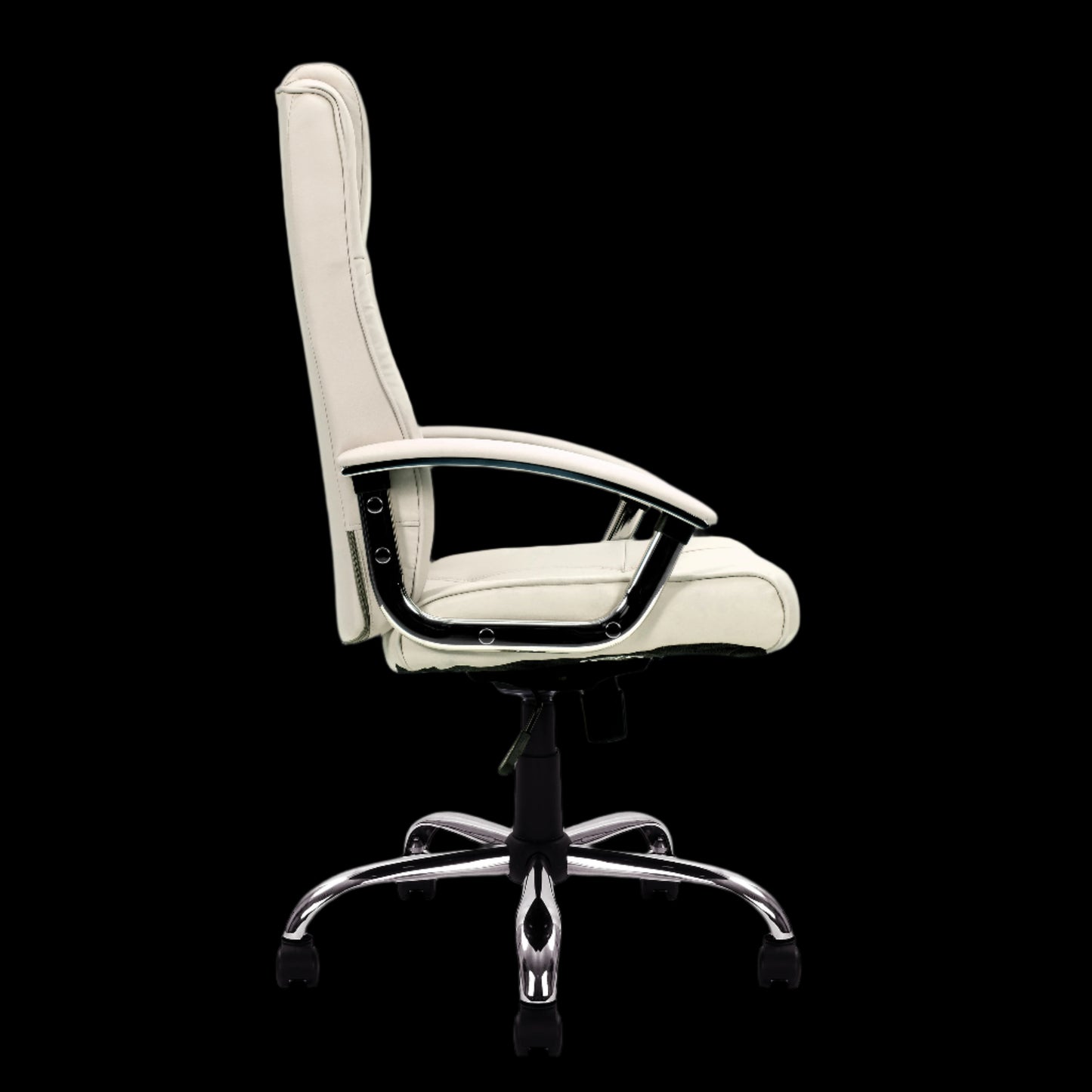 White office chair with a black base on a black background