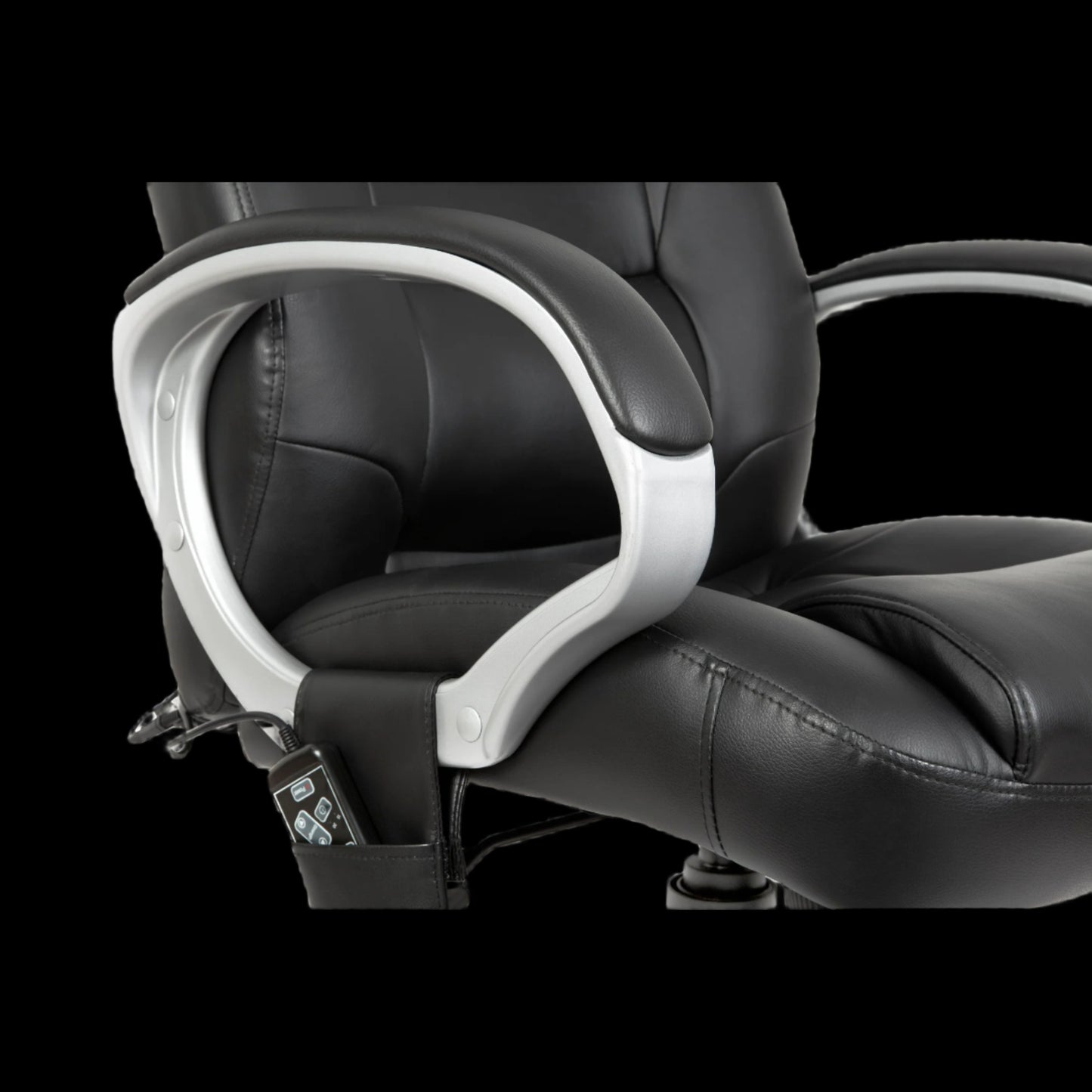 Black office chair with armrests on a black background