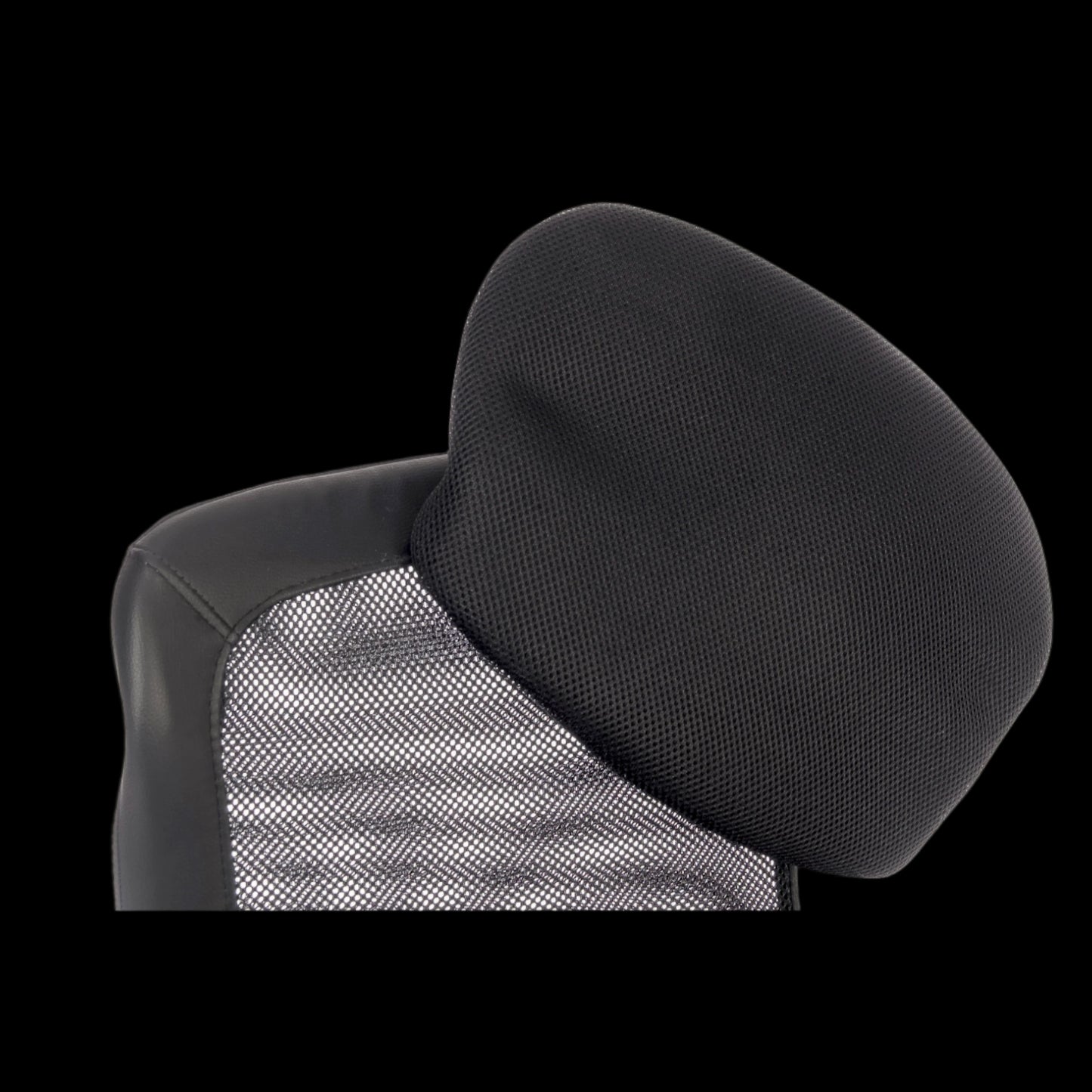 Black office chair backrest pad on a black background