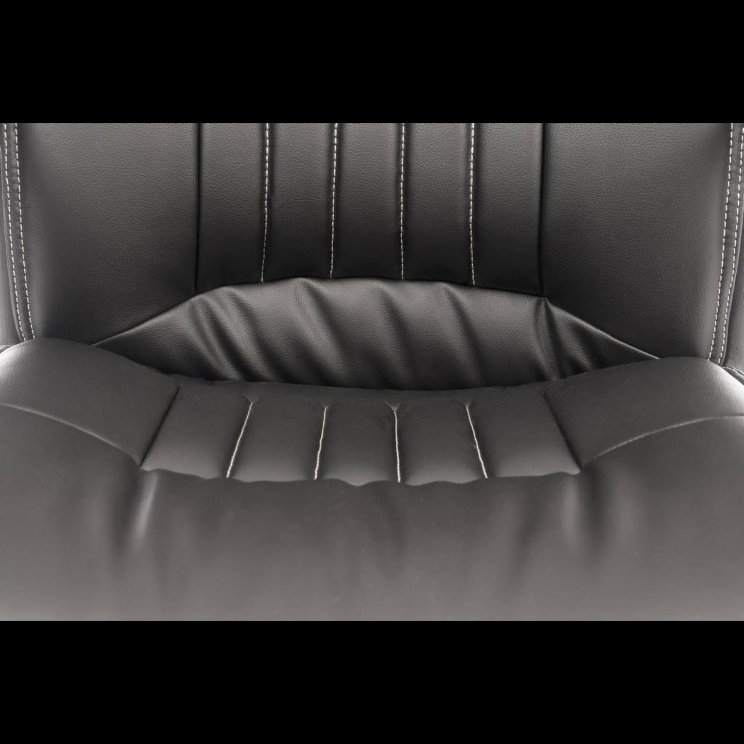Black leather chair with stitching detail