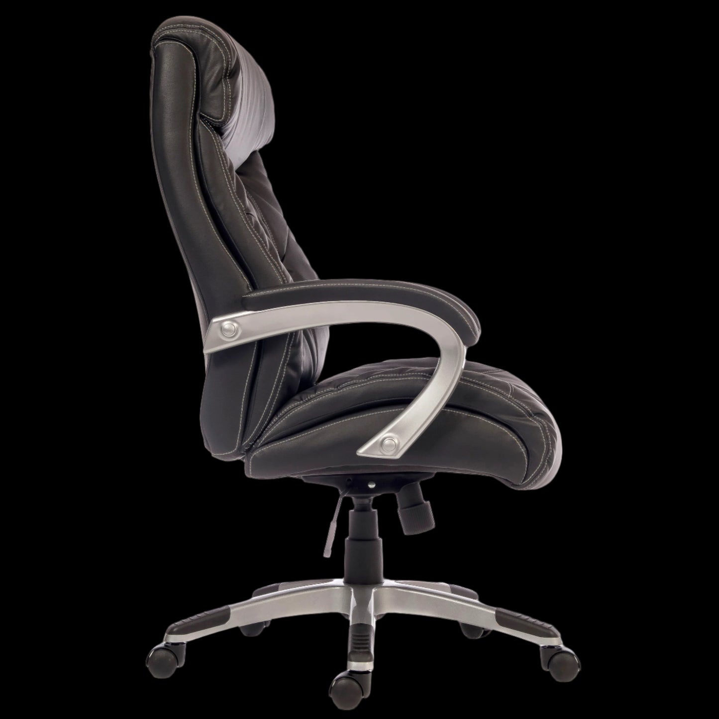 Black office chair with thick cushion on a black background