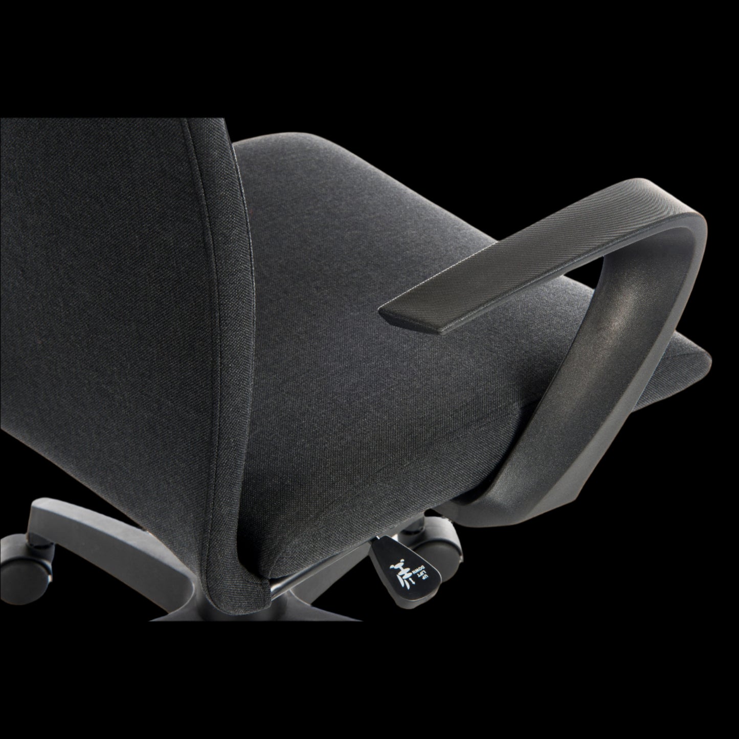black office chair with armrests on a black background