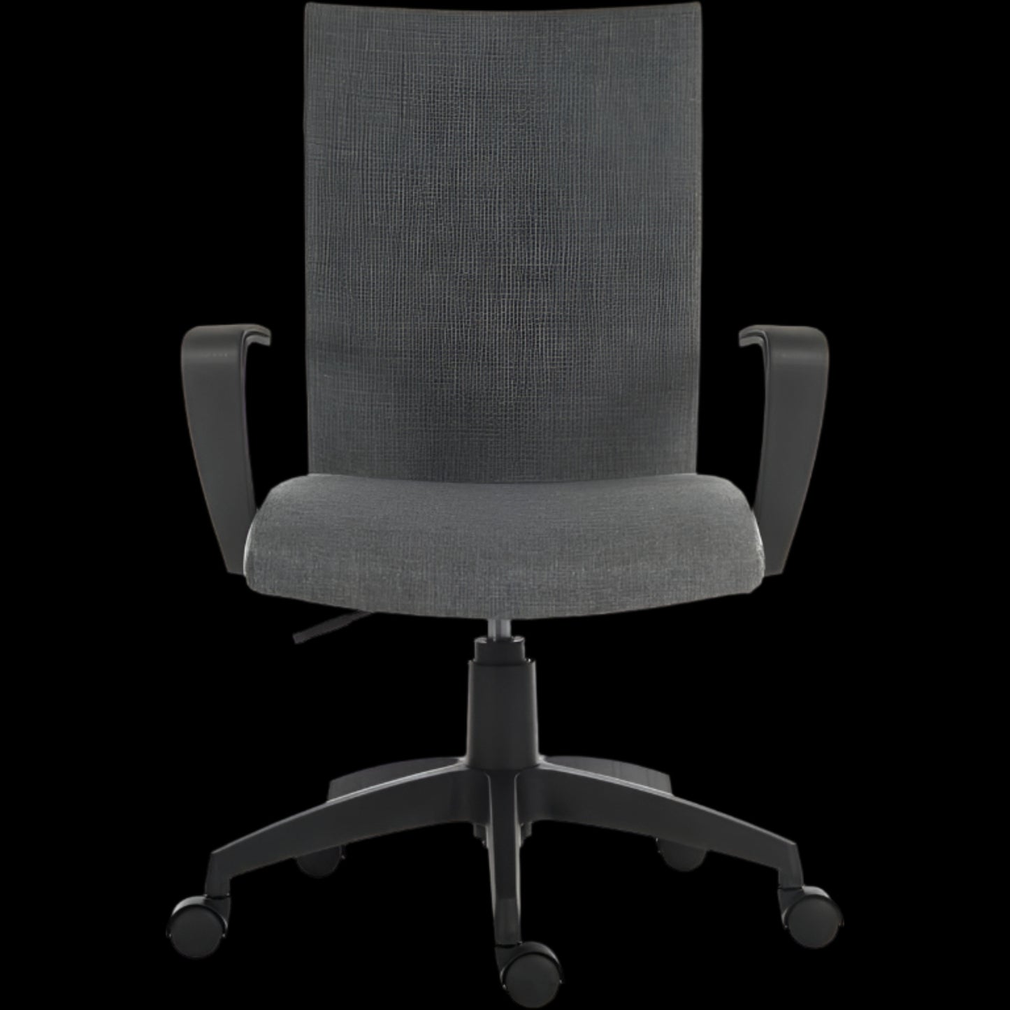 Gray office chair with mesh back on a black background