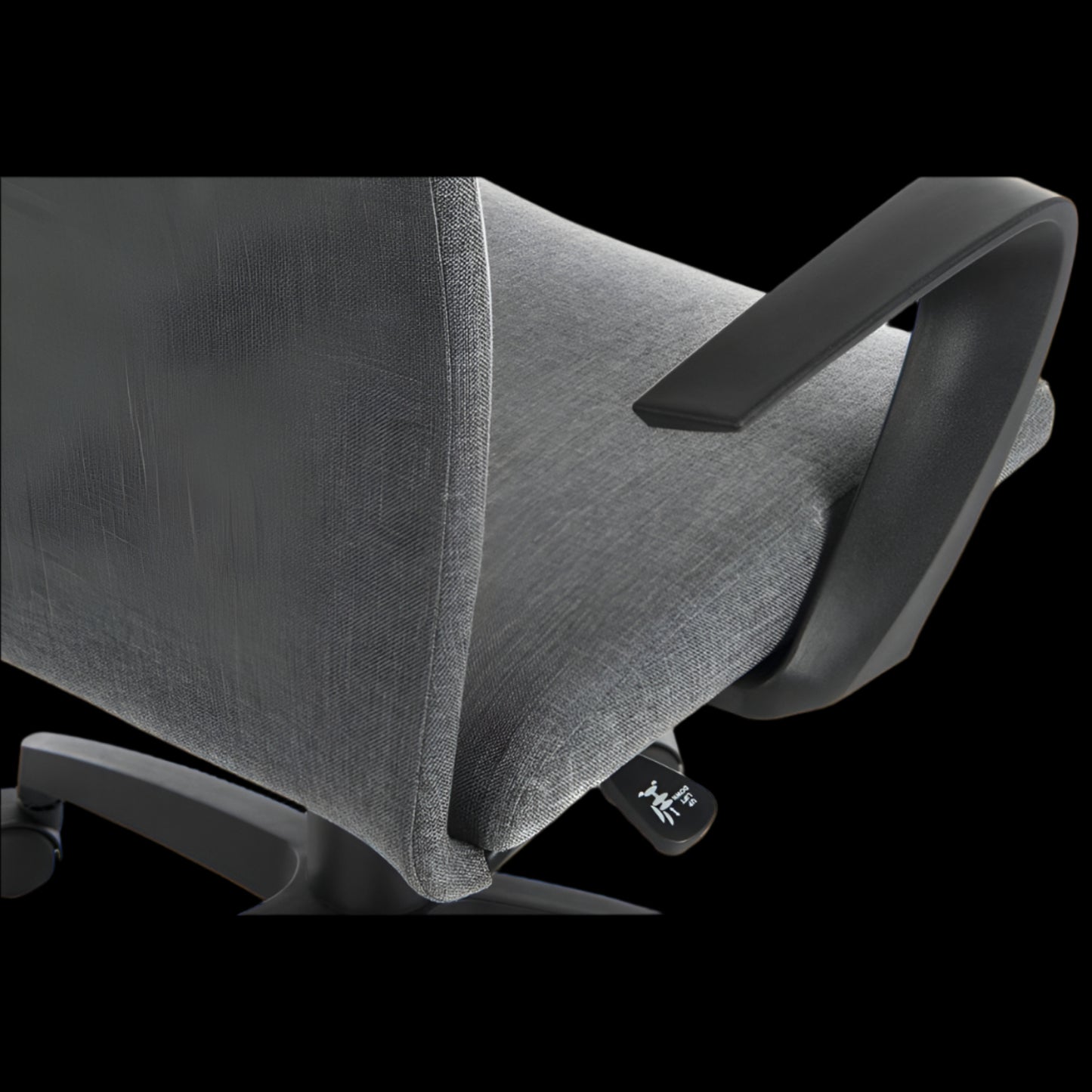 Gray office chair with armrests on a black background