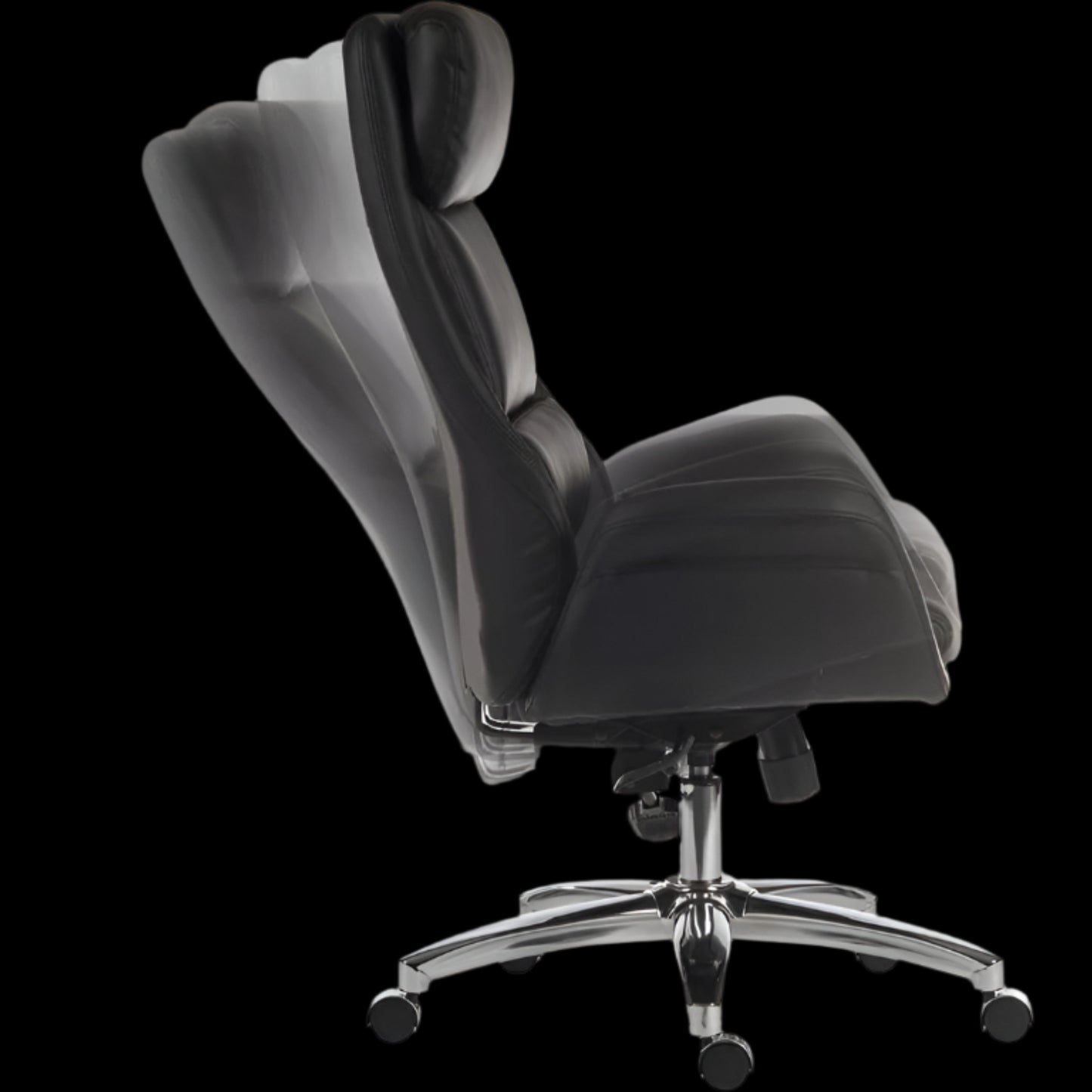 Black office chair with chrome base on a black background