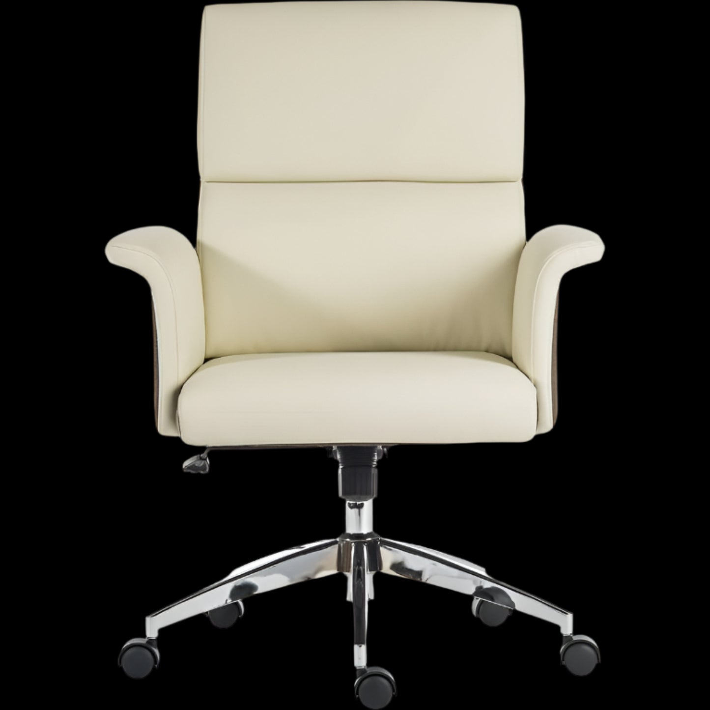 Beige office chair with a black background