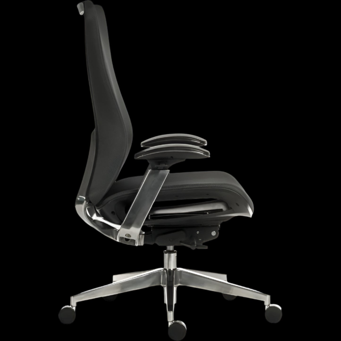 Black office chair with a black background