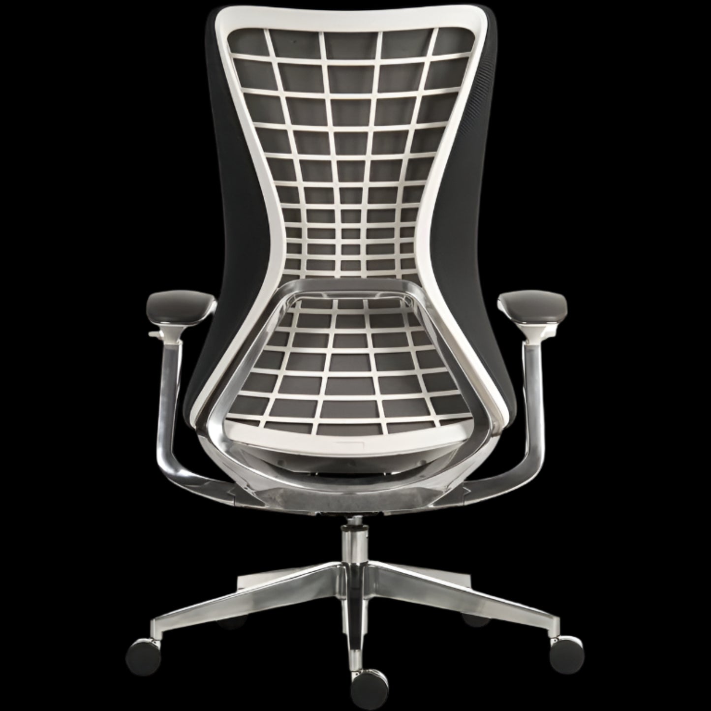Modern office chair with grid design on a black background