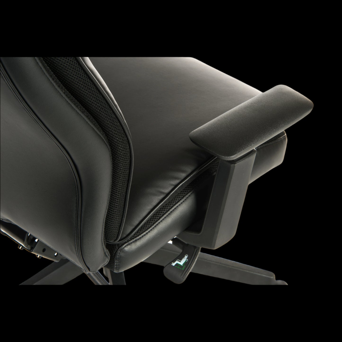 Office chair with headrest and armrests on a black background