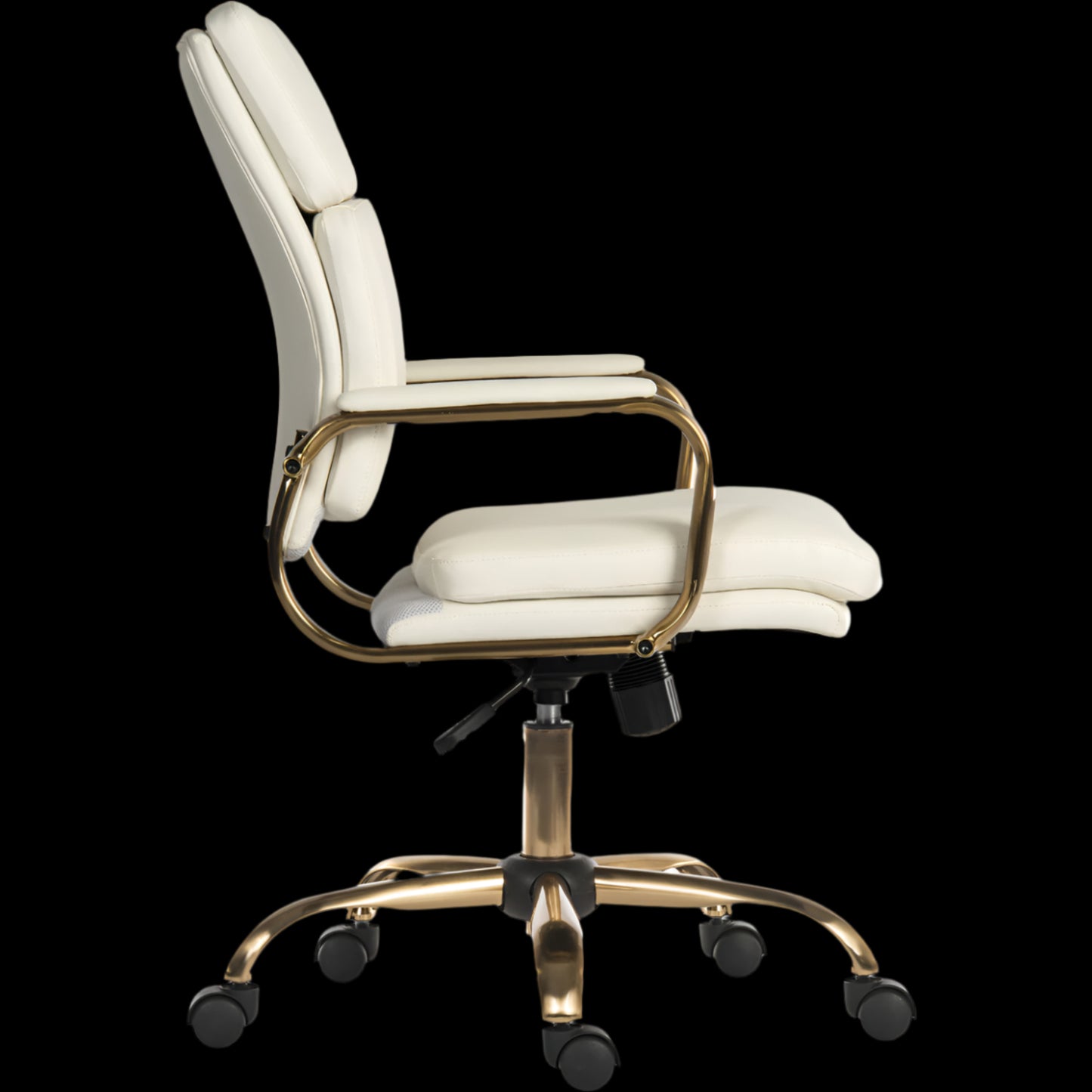 White office chair with gold frame on a black background