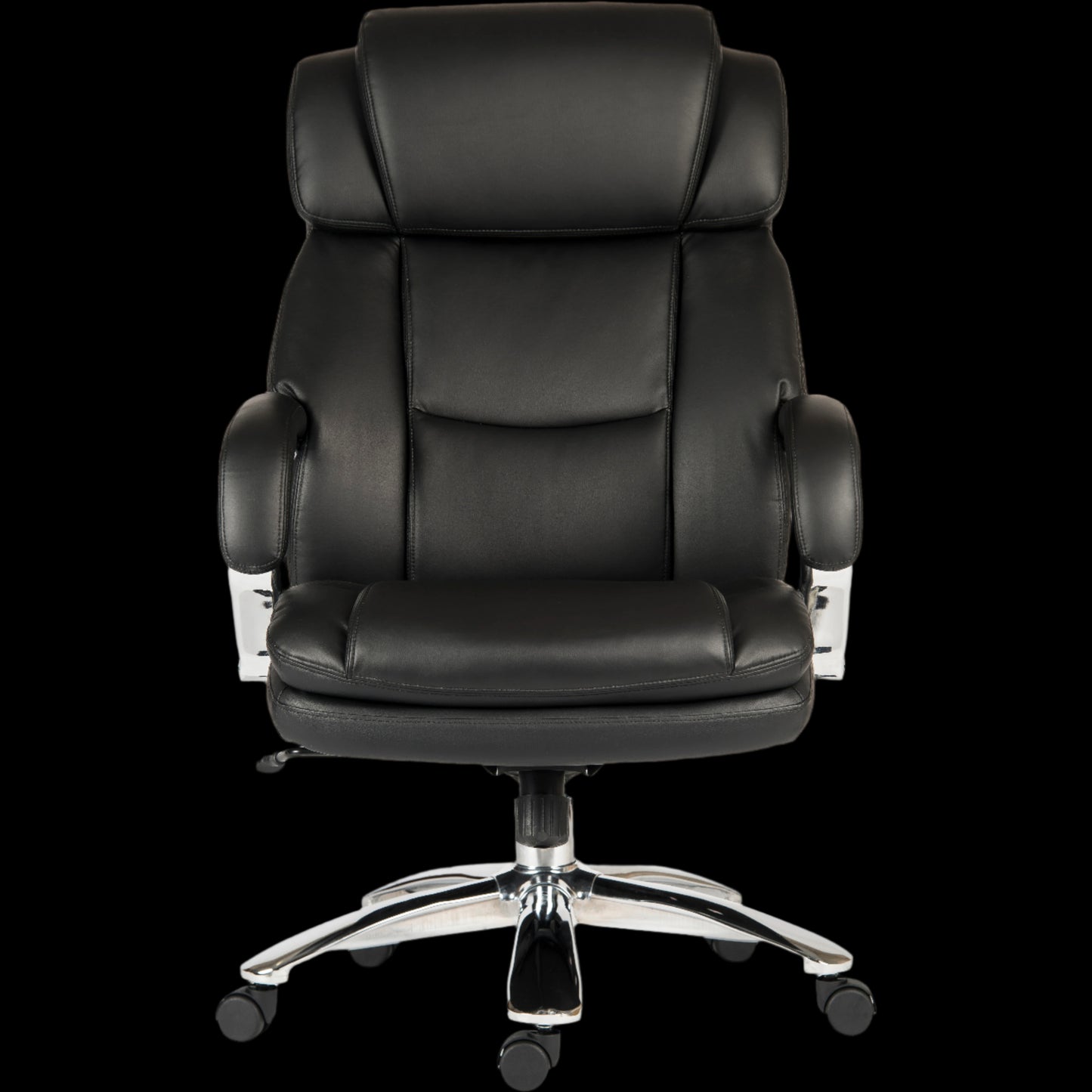 Black office chair with chrome base on a black background