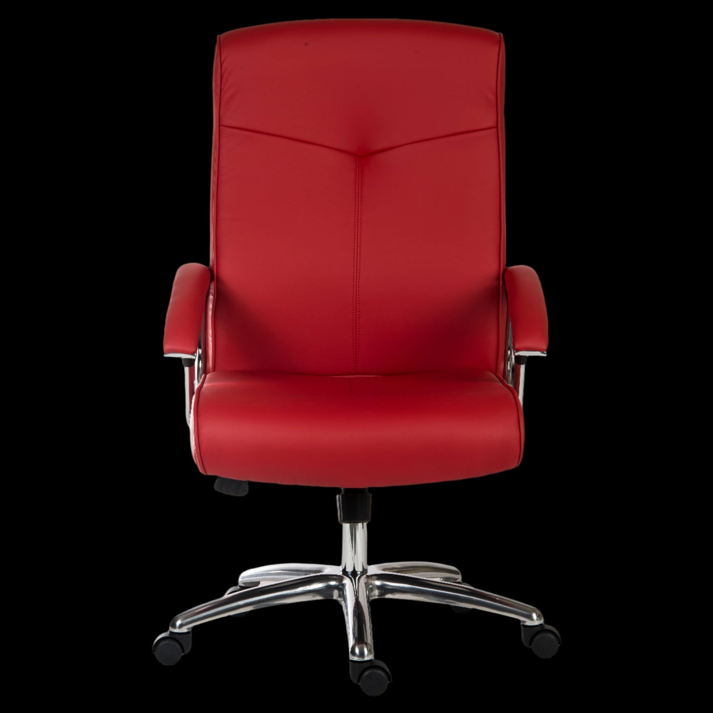 Red office chair with a black background