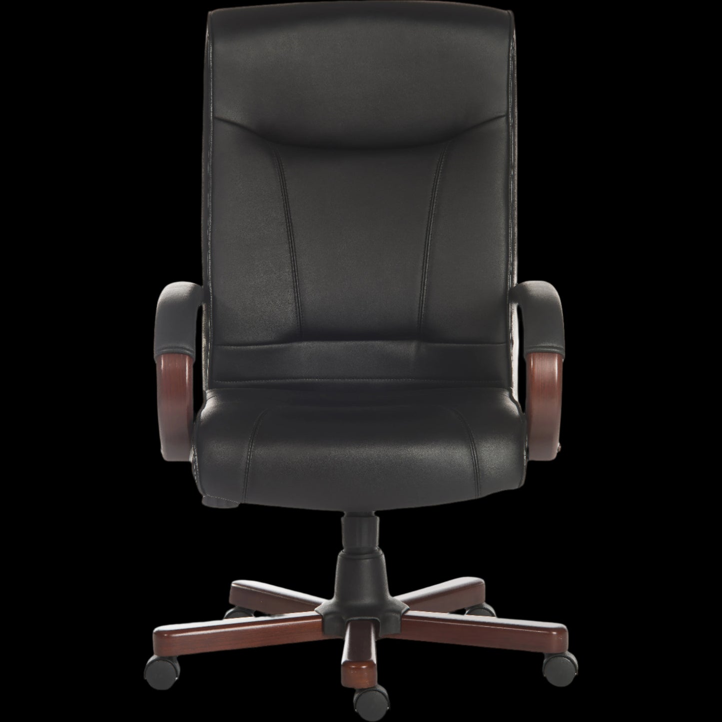 Black office chair with brown accents on a black background