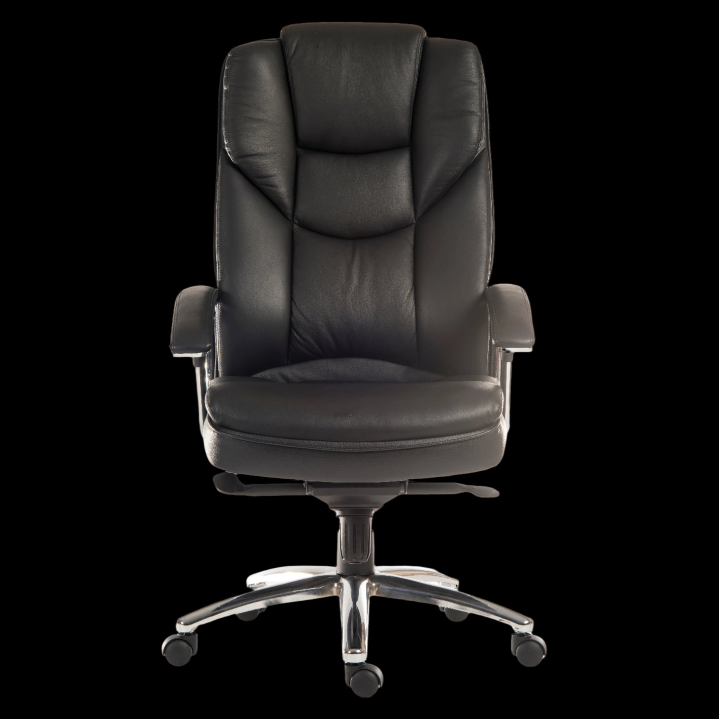 Black leather office chair on a black background