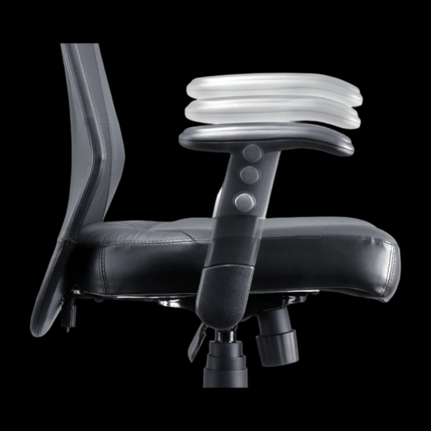 Black office chair with adjustable features on a black background