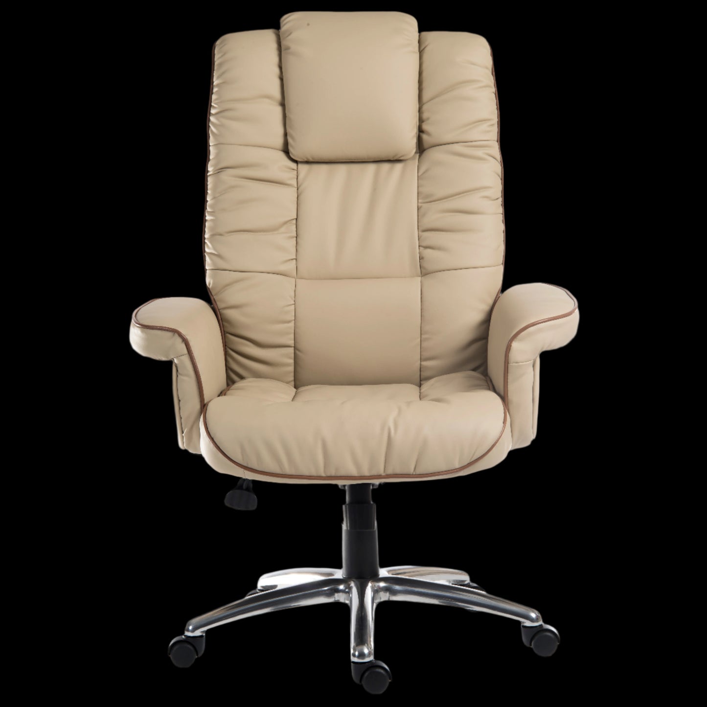 Beige office chair with high backrest on a black background