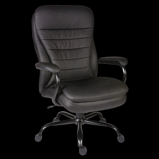Black office chair with a black background