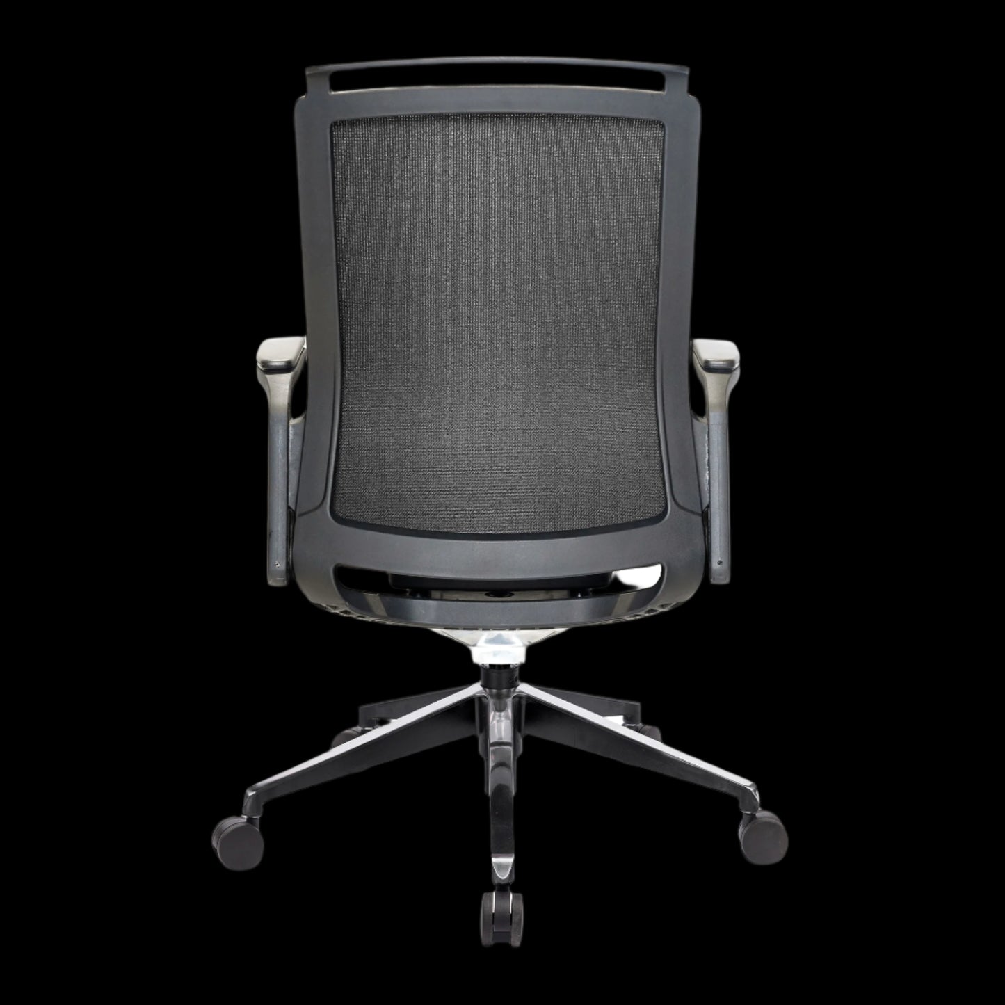 Black/Grey office chair with a Fabric backrest on a black background with an adjustable base