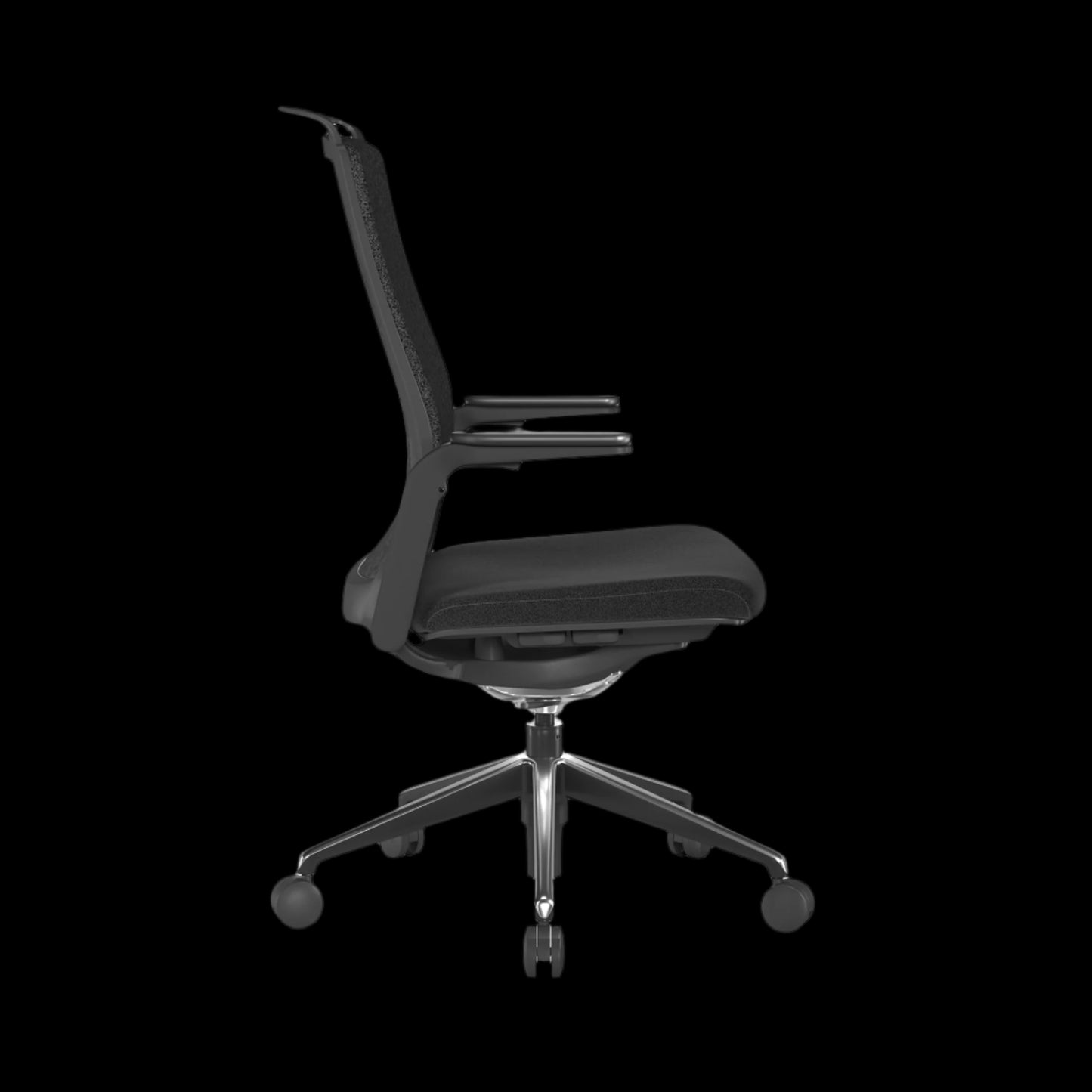 Black office chair with a black background and seat slide