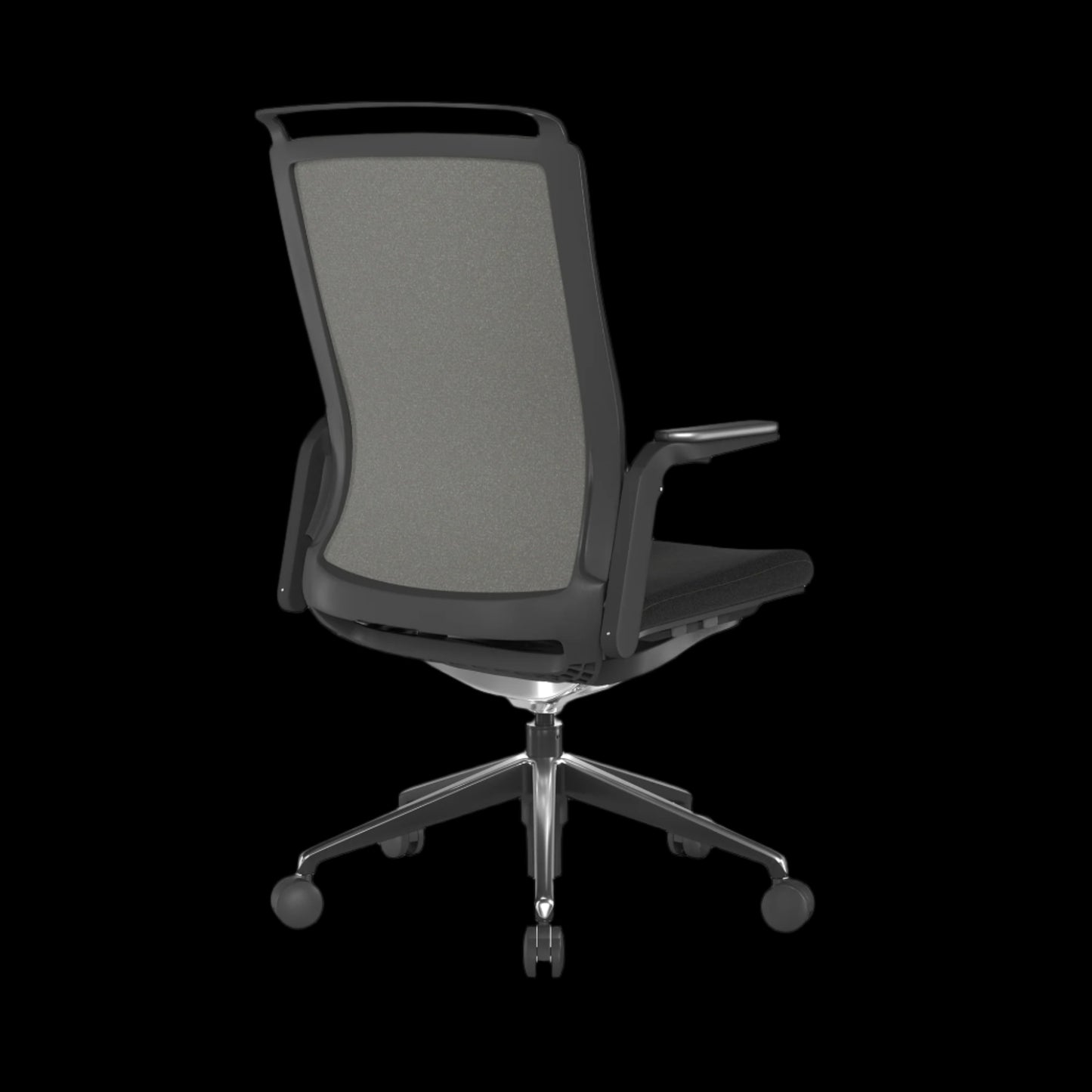 Black/Gray office chair with a fabric back on a black background