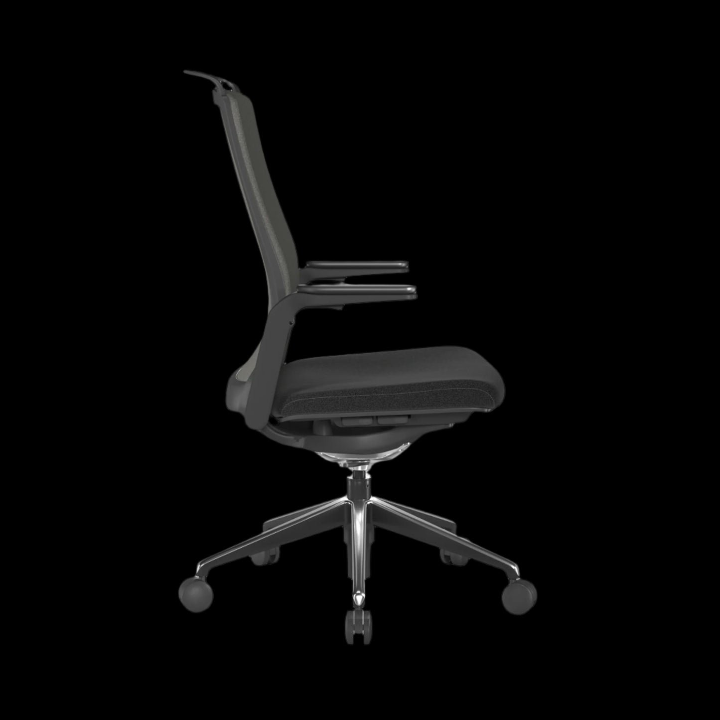 Black/Gray office chair with a black background and a seat slide