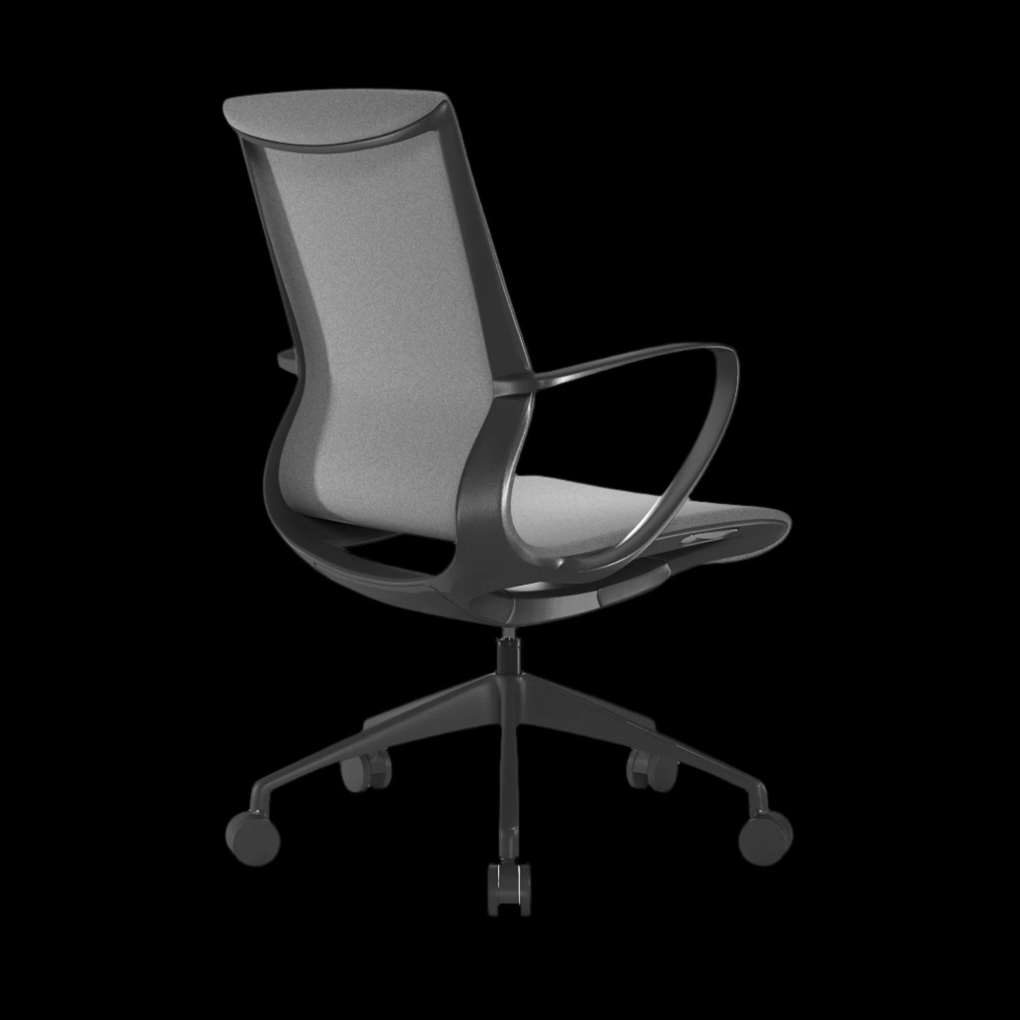 Modern office chair with mesh backrest on a black background