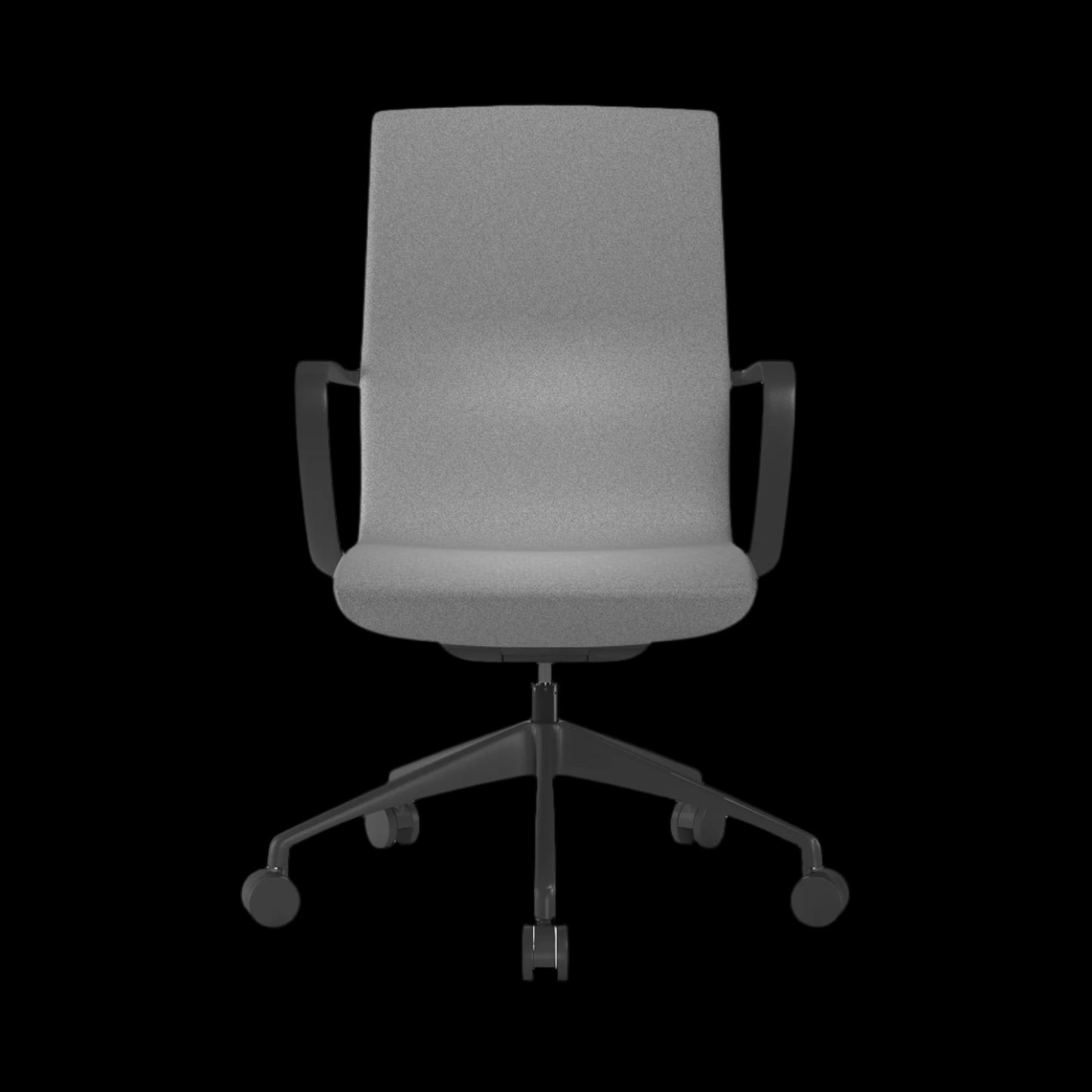 Gray office chair with black base on a black background