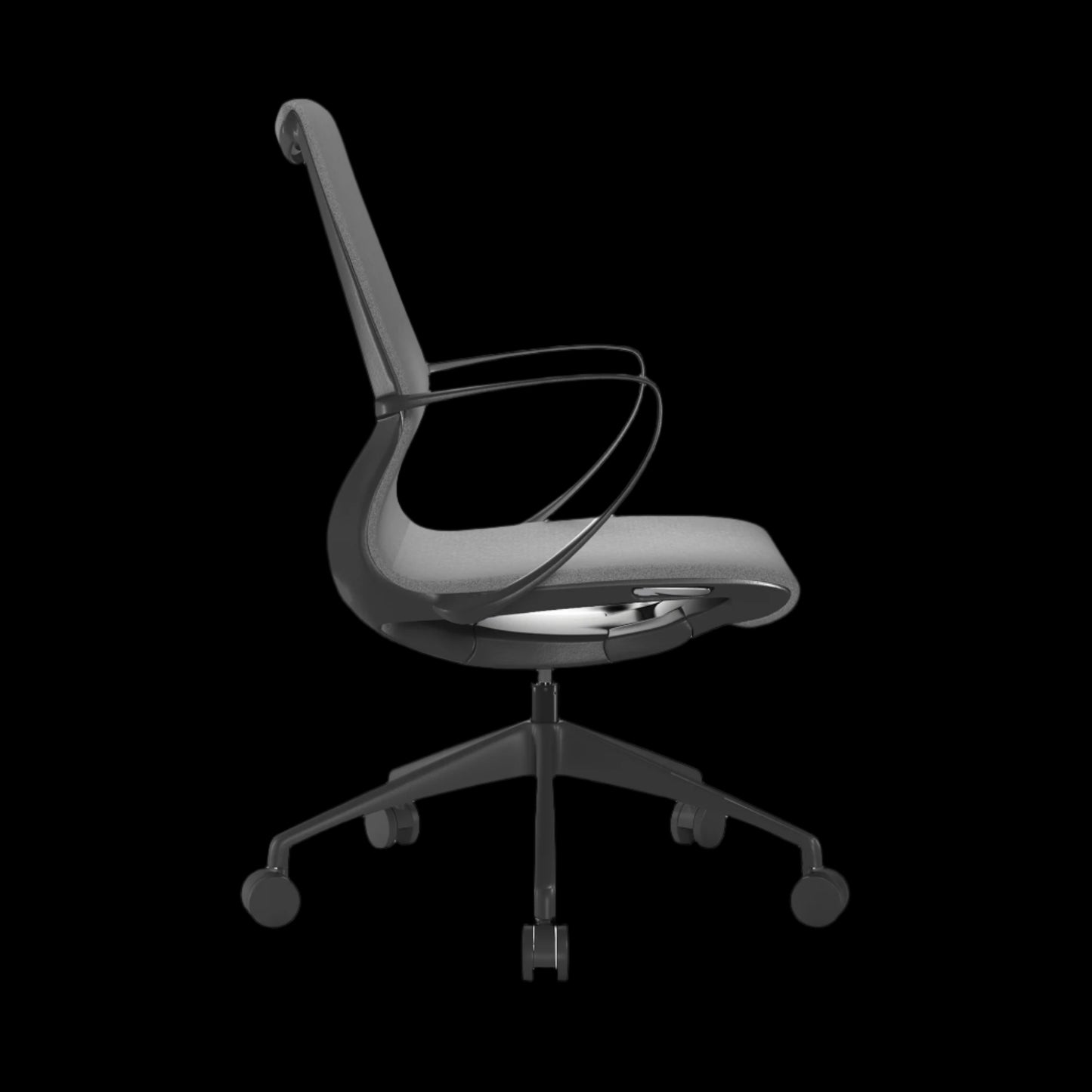 Modern office chair with a transparent backrest on a black background