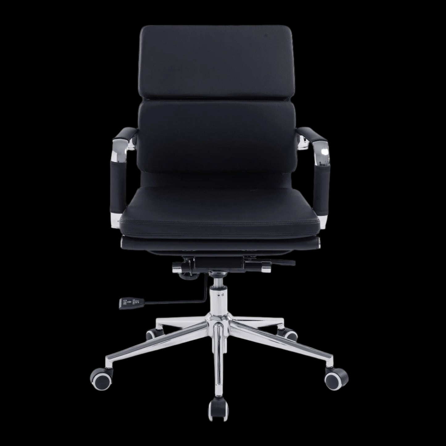 Black office chair with high backrest on a black background