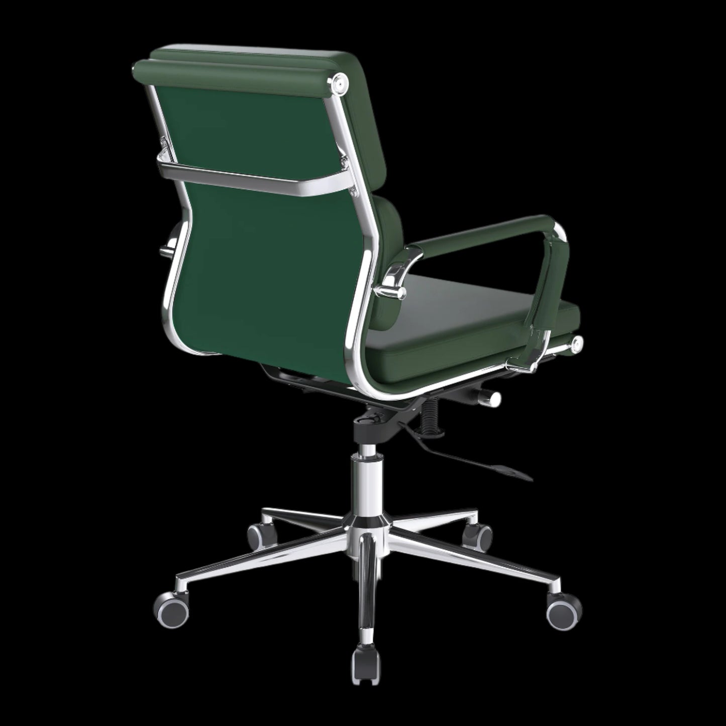 Green office chair with a black background