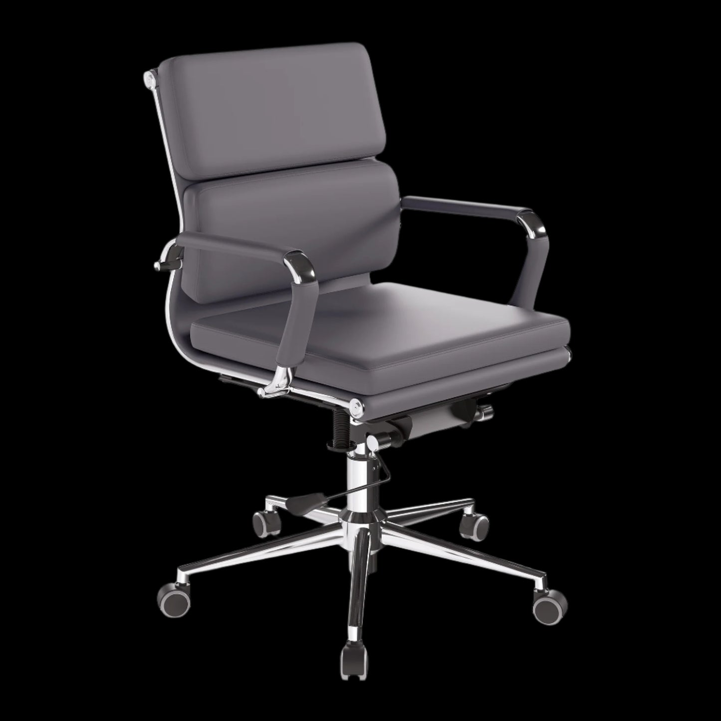 Gray office chair with armrests on a black background