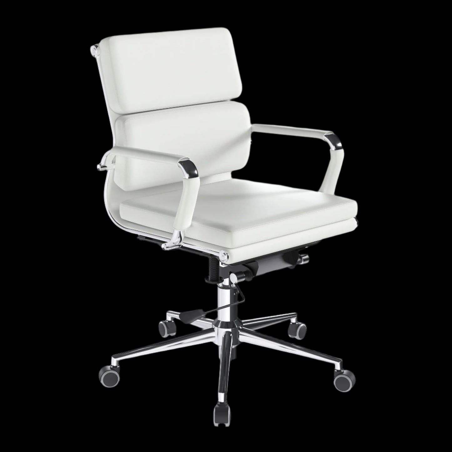 White office chair with chrome base on a black background
