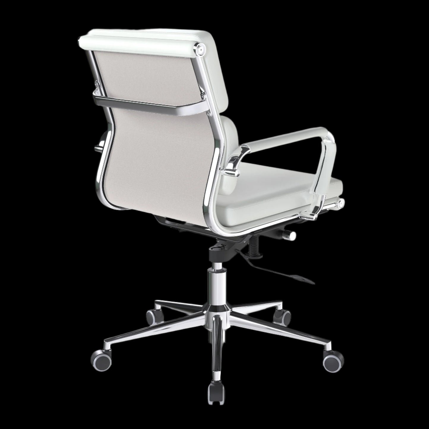 White office chair with chrome base on a black background