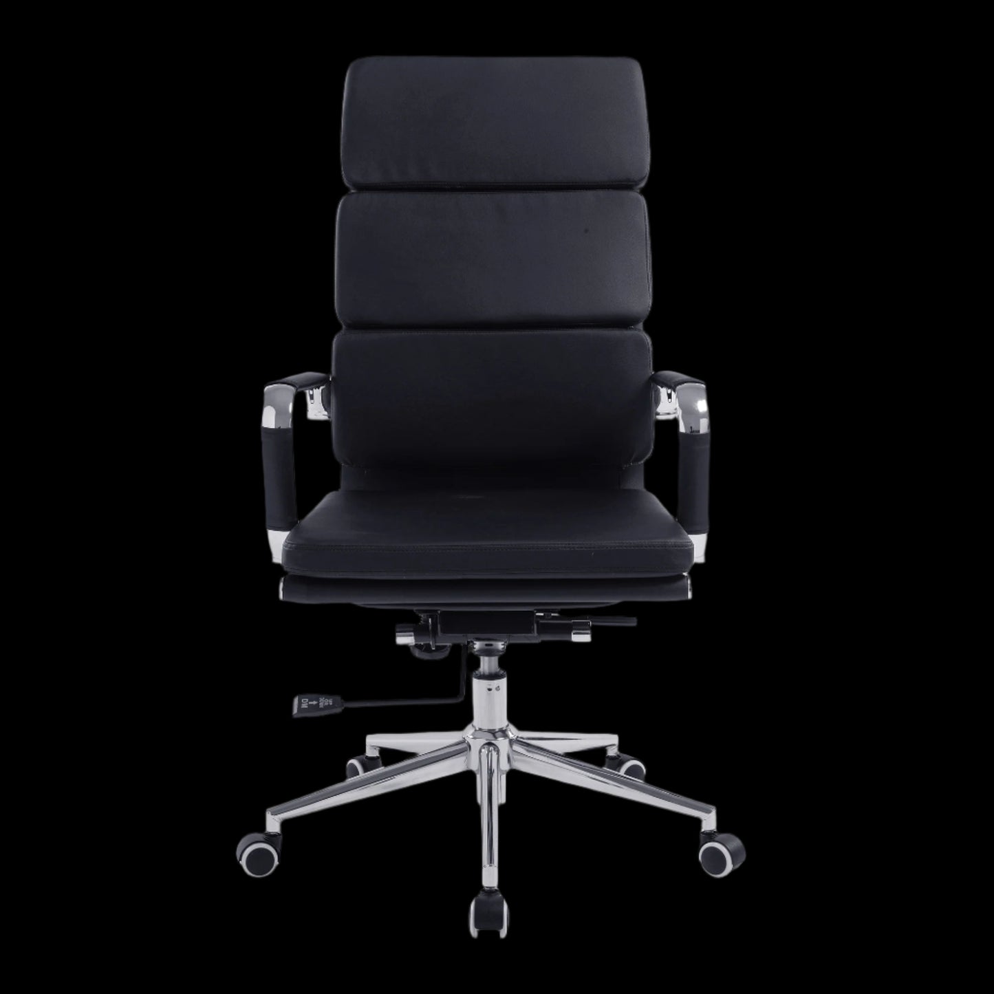 Black office chair with high backrest on a black background