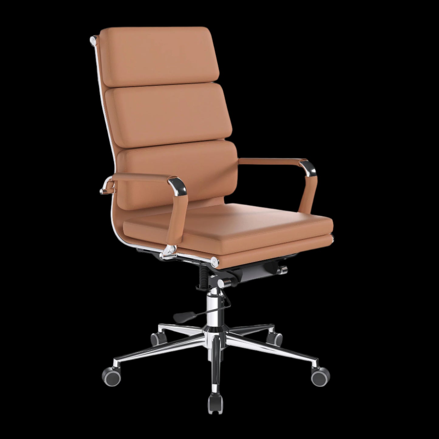 Brown office chair with a black background