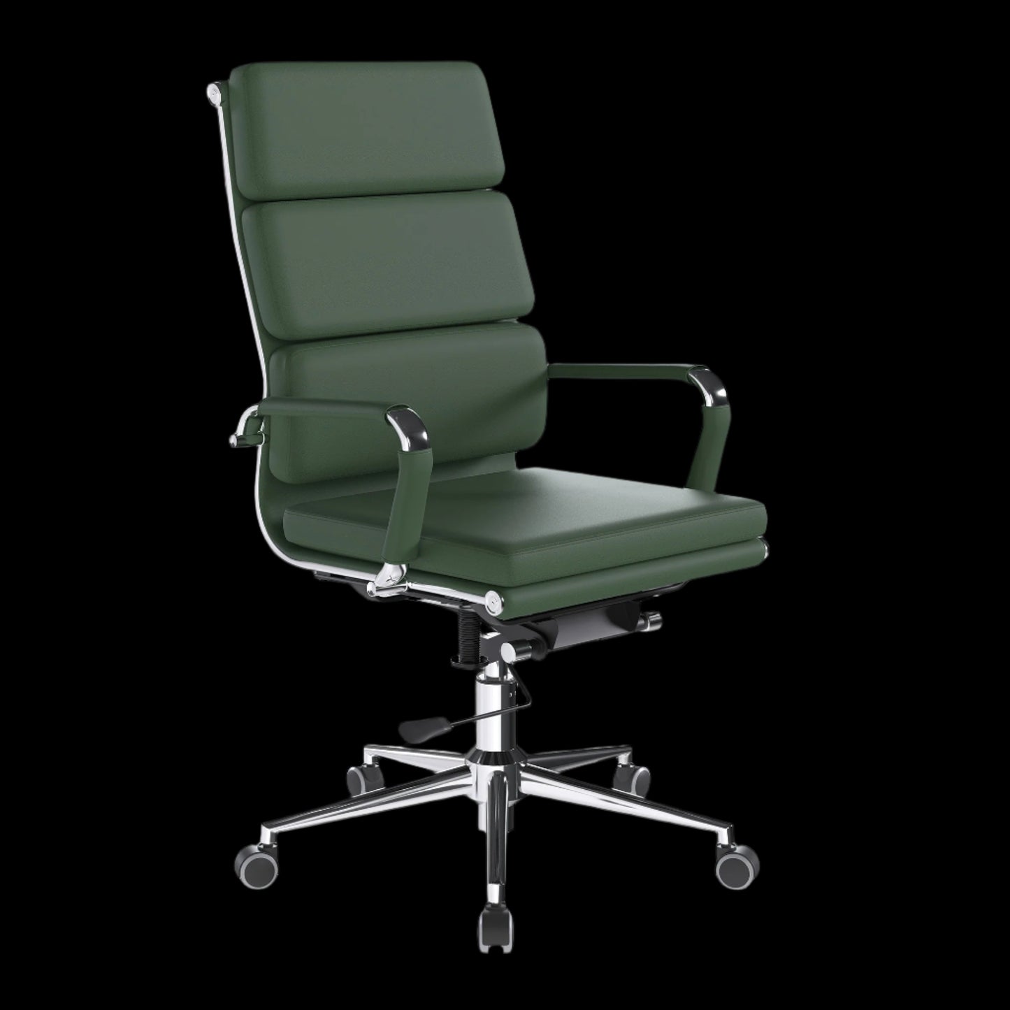 Green office chair with a black background