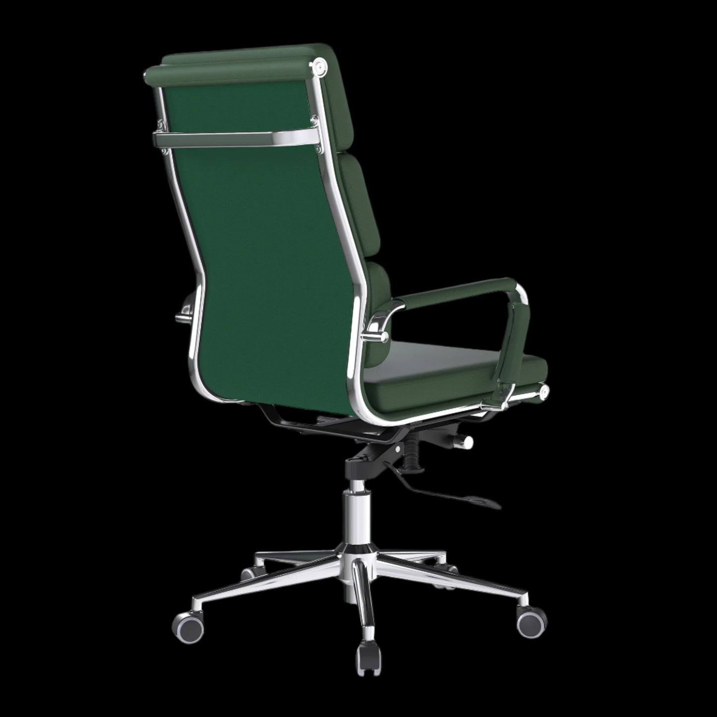 Green office chair with a black background