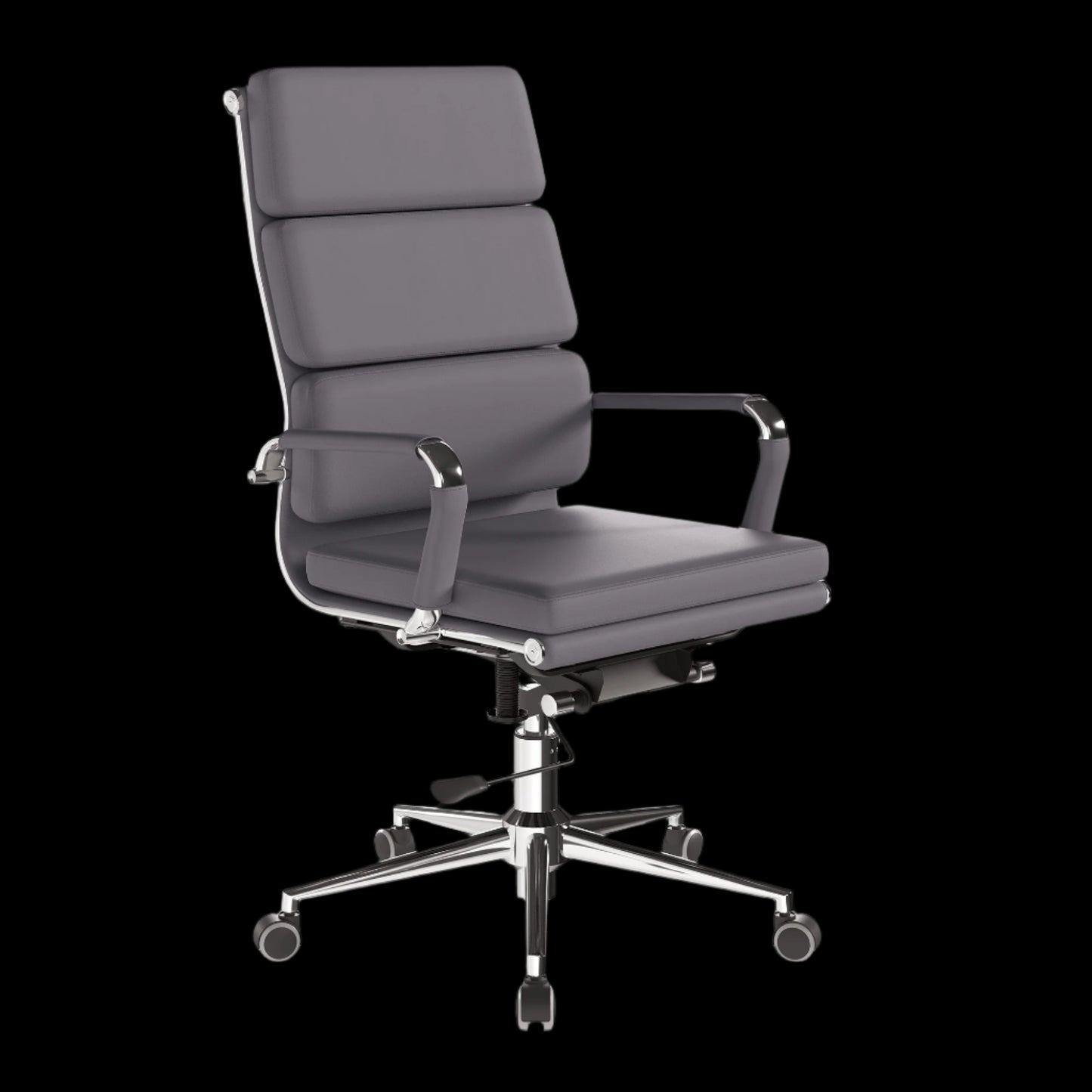 Gray office chair with high backrest on a black background