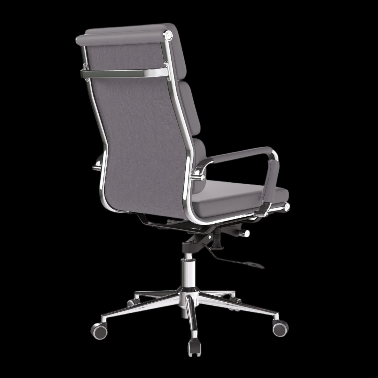 Gray office chair with a black background