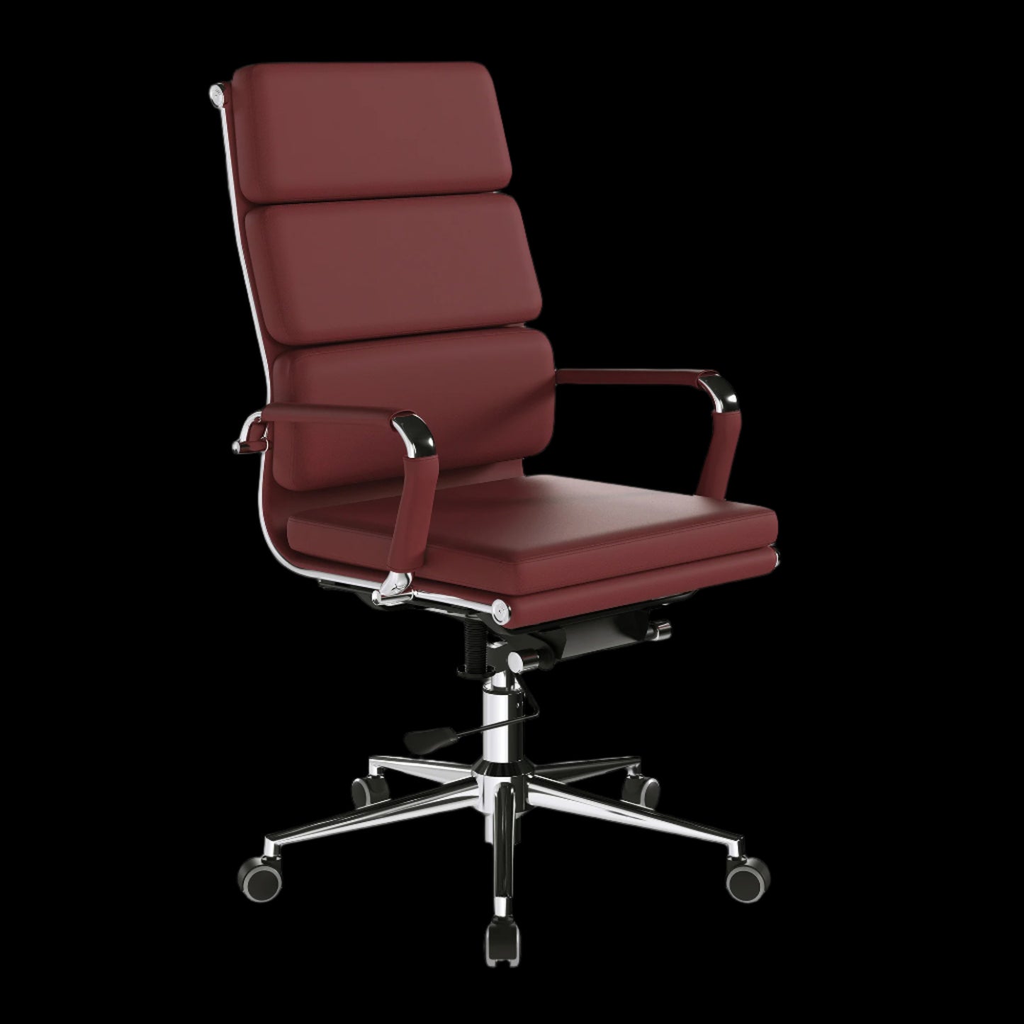 Red office chair with a black background
