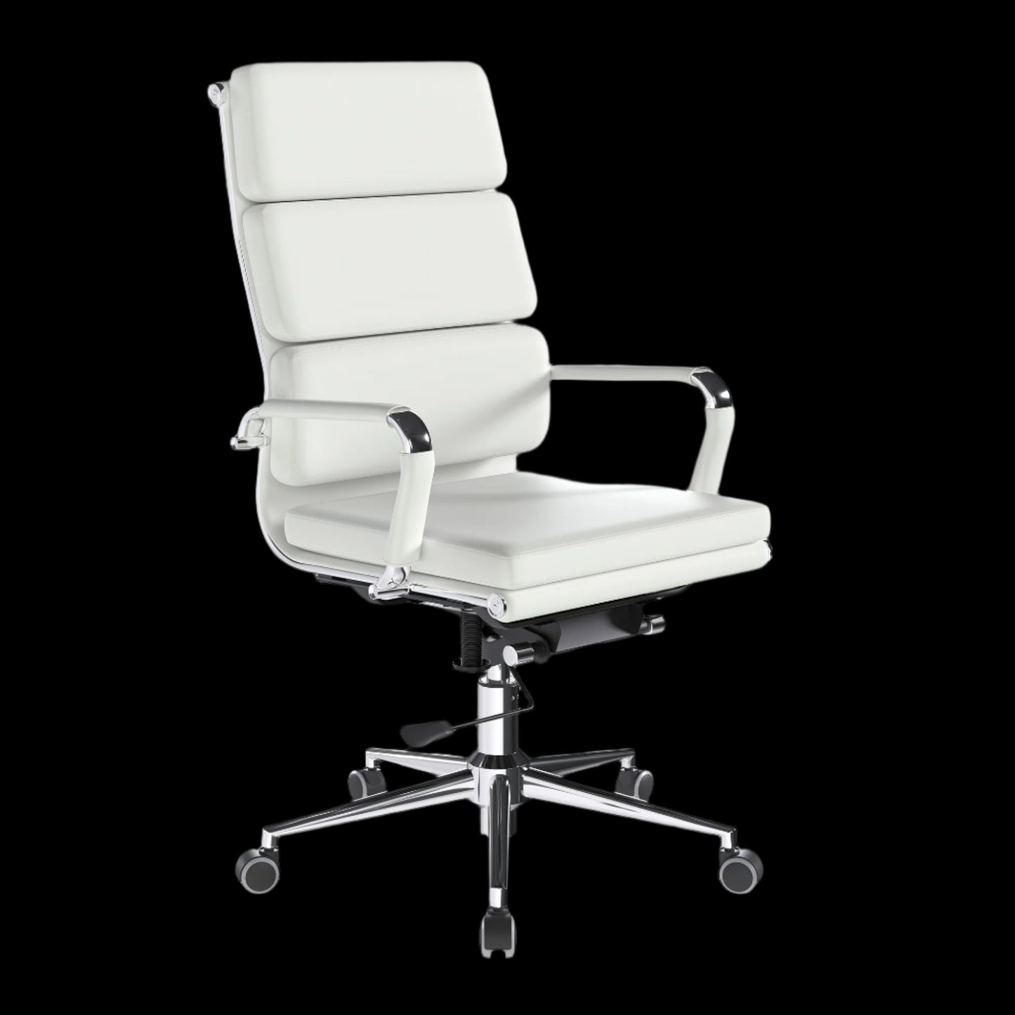 White office chair with high backrest on a black background