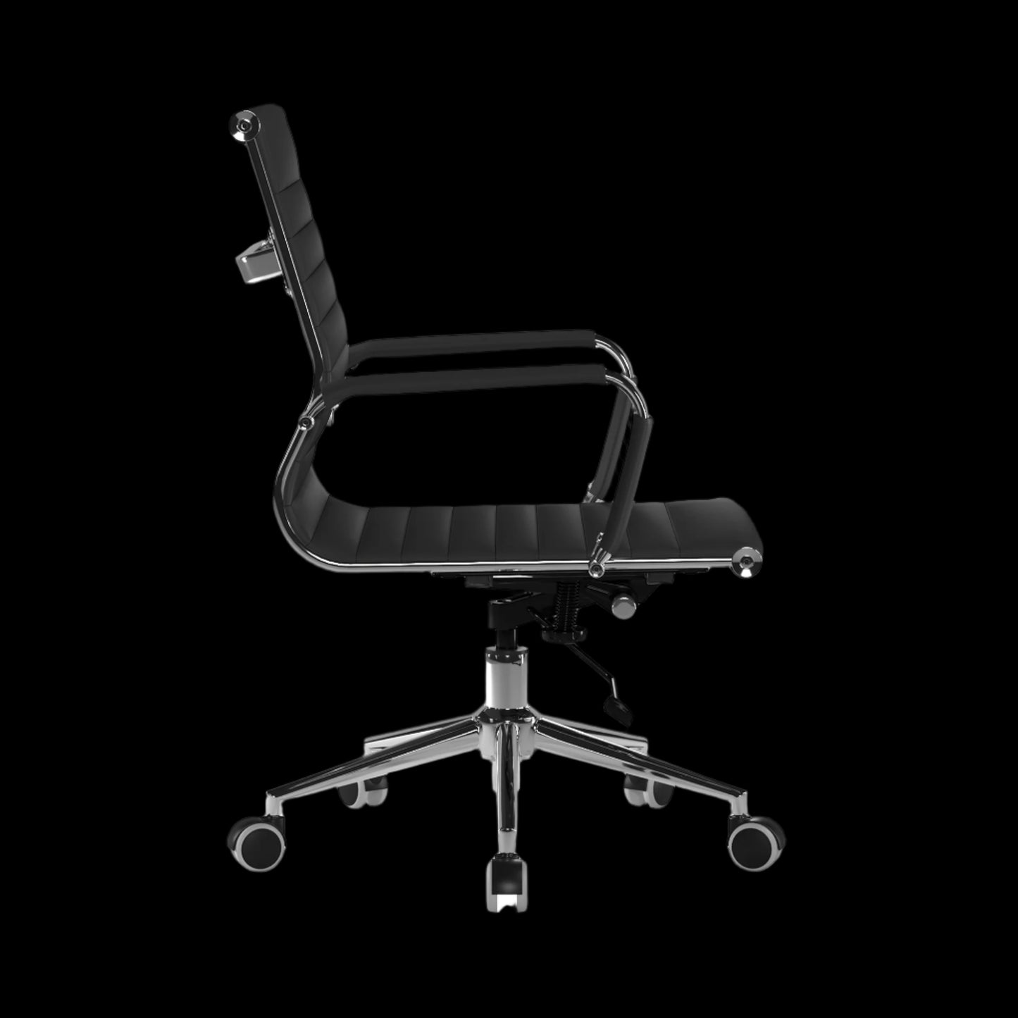 Black office chair with armrests on a black background
