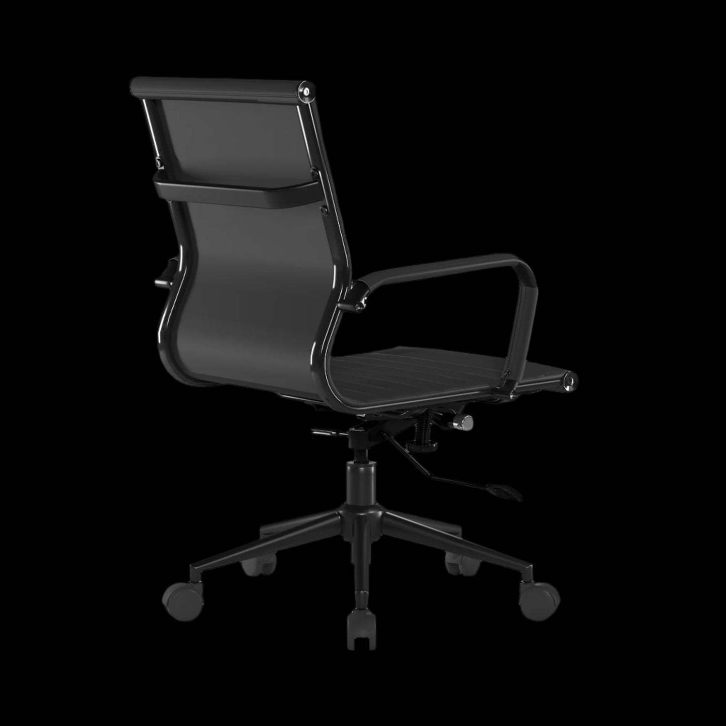 Black office chair with leather back on a black background